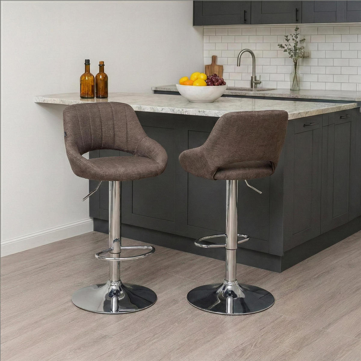 BARHOCKER Stoff braun - Chromfarben/Braun, Textil/Metall (47/85/48cm) - CLP