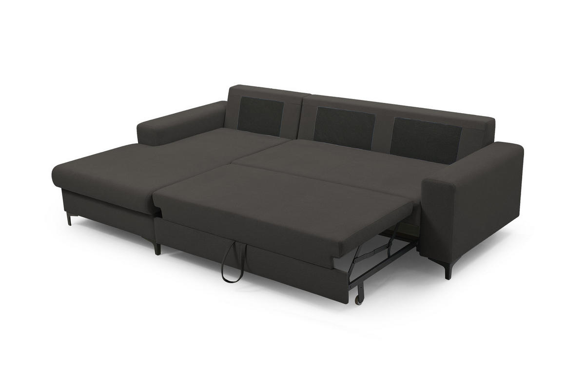 ECKSOFA AVRA L-förmig, mit Stauraumbehälter-in RINO-Stoff, Komfort & Eleganz, lose Rückenkissen, freistehend, LINKS 165x251x85 cm Graphite - Graphitfarben, Holz/Textil (165/251cm) - DomoHome