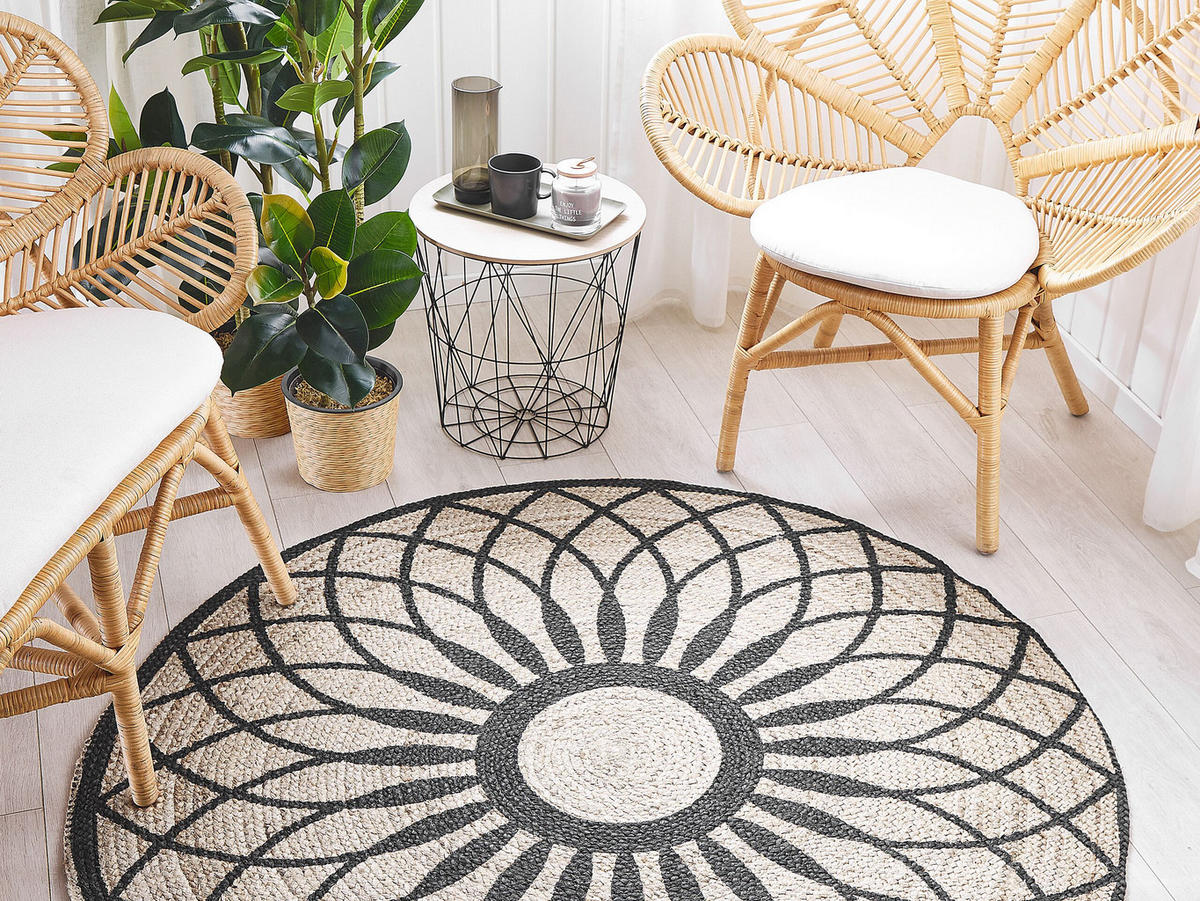 TEPPICH geflochten Kullar 140/140 cm - Beige, Naturmaterialien (140/140cm) - Beliani