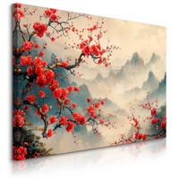 LEINWANDBILD für Wohnzimmer Blumen Berge Landschaft 120cm x 80cm - Beige/Rot, Textil (120/80cm) - Muralo