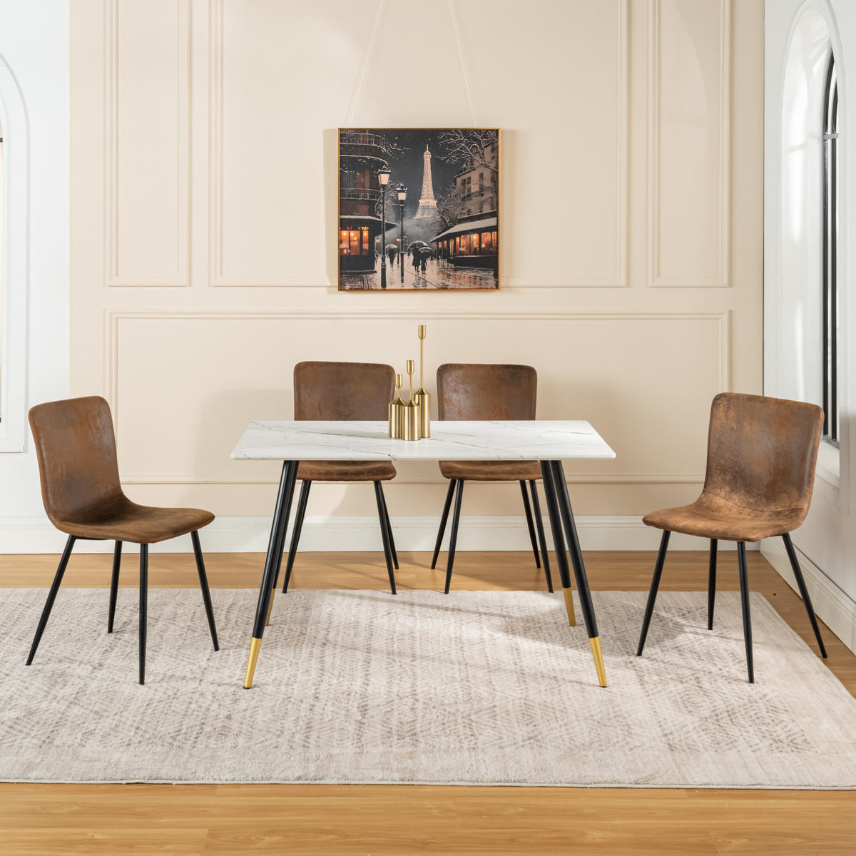 ESSTISCH SET weiß und braun - Braun/Weiß, Holzwerkstoff/Metall (70/75/110cm) - Urban Meuble