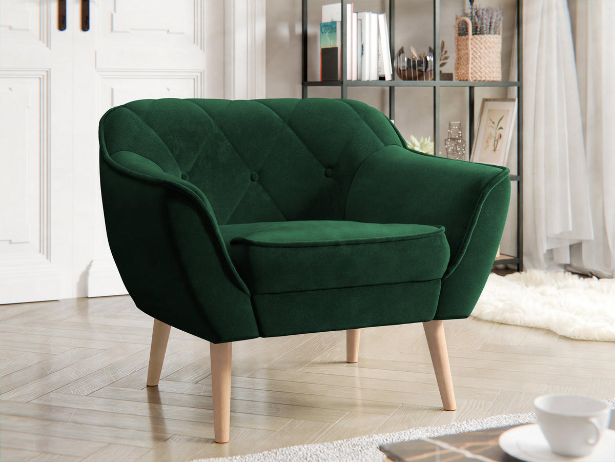 SESSEL Skand 1 - Smaragdgrün/Naturfarben, Holz/Textil (80/75/74cm) - MIRJAN24