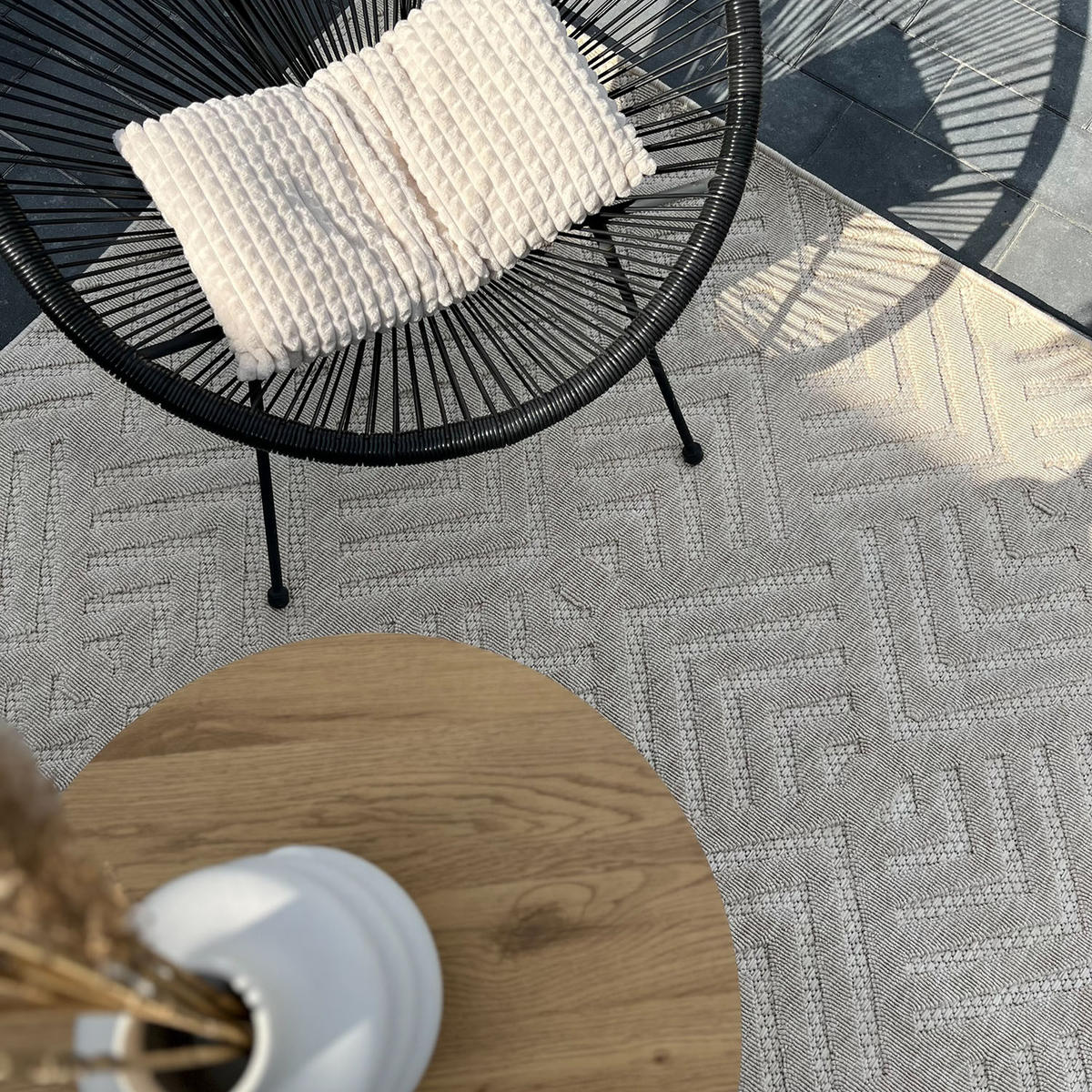 TEPPICH Beige In-Outdoor Geometrisch - Kurzflor Rechteckig - 140 x 200 cm - Ecru/Beige, Textil (140/200cm) - Mazovia