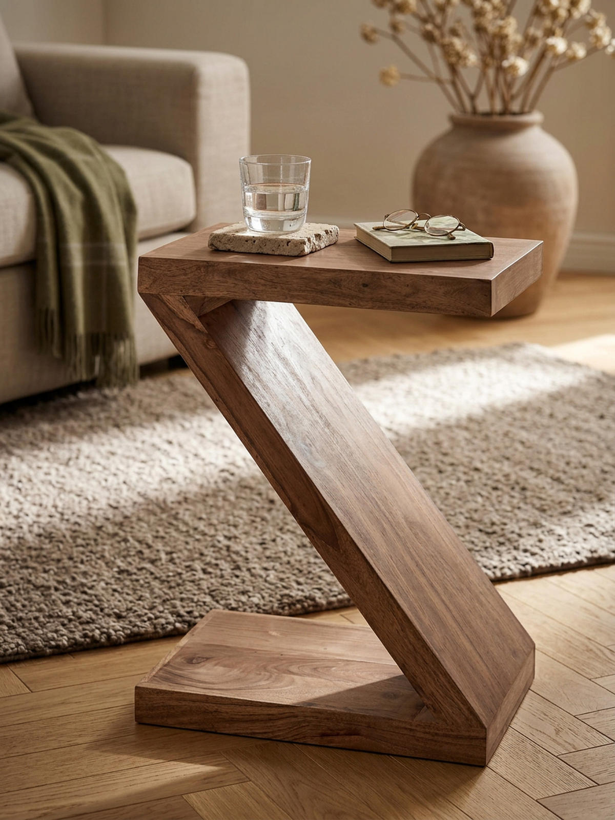 BEISTELLTISCH Massivholz Z-Form Handgefertigt, Beige 44x30x59 cm - Beige, Holz (30/44/59cm) - KADIMA DESIGN