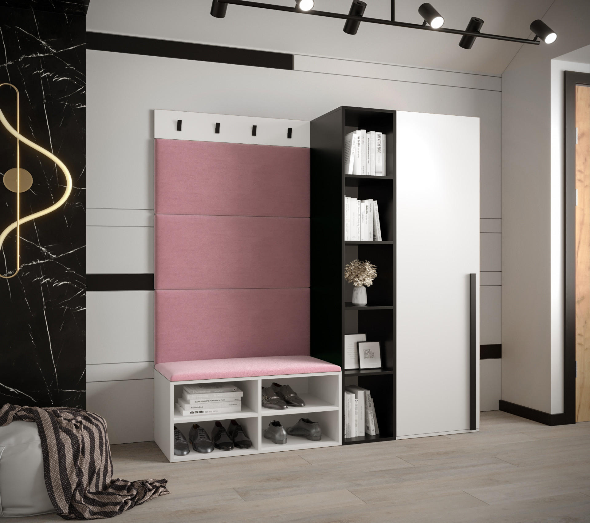 GARDEROBEN-SET 164/184/42 - Pink/Schwarz, Holz/Kunststoff (164/184/42cm) - MÖBEL KRYSPOL