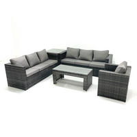 GARTENMÖBEL-SET COUCHTISCH SESSEL SOFA mit HOCKER Polyrattan Dunkelgrau Gemischt 7-Sitzer - Dunkelgrau/Grau, Glas/Kunststoff - Fimous