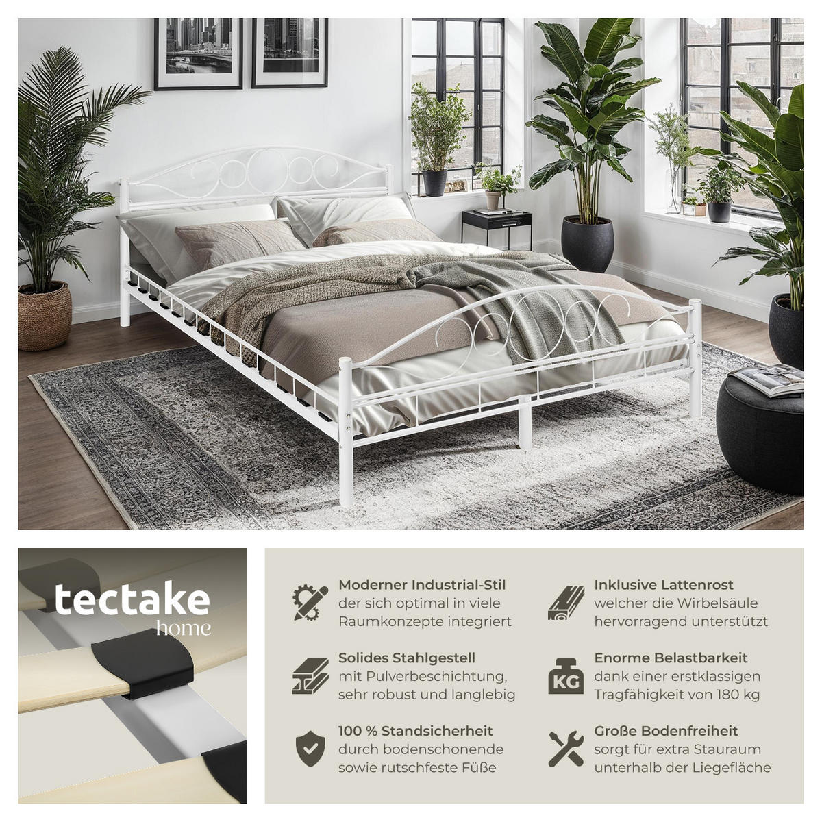 METALLBETT Sonno,140 x 200 cm,weiß/weiß - Weiß, Metall - tectake