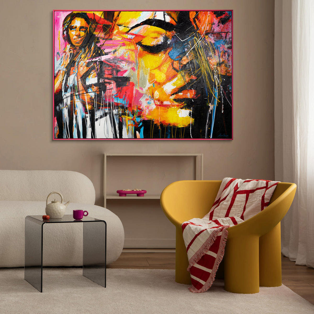 GEMÄLDE Symphonie der Farben Schattenfugenrahmen Pink 120x80 cm - Pink, Holz (120/80cm) - YS-art gallery