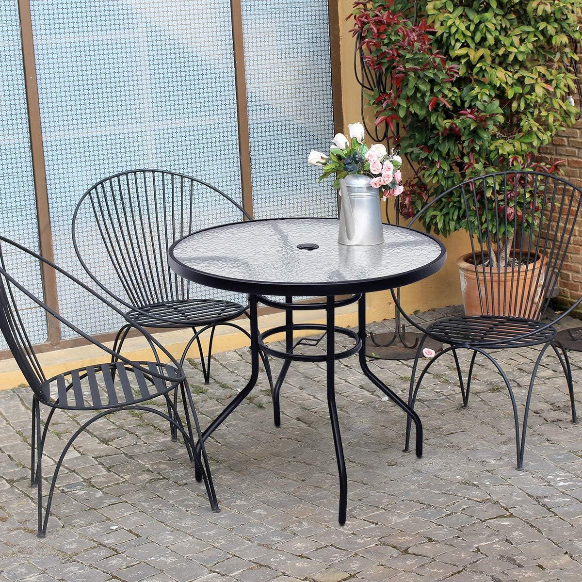 UTEBORD Svart - Svart, Metall (80/80/71cm) - COSTWAY