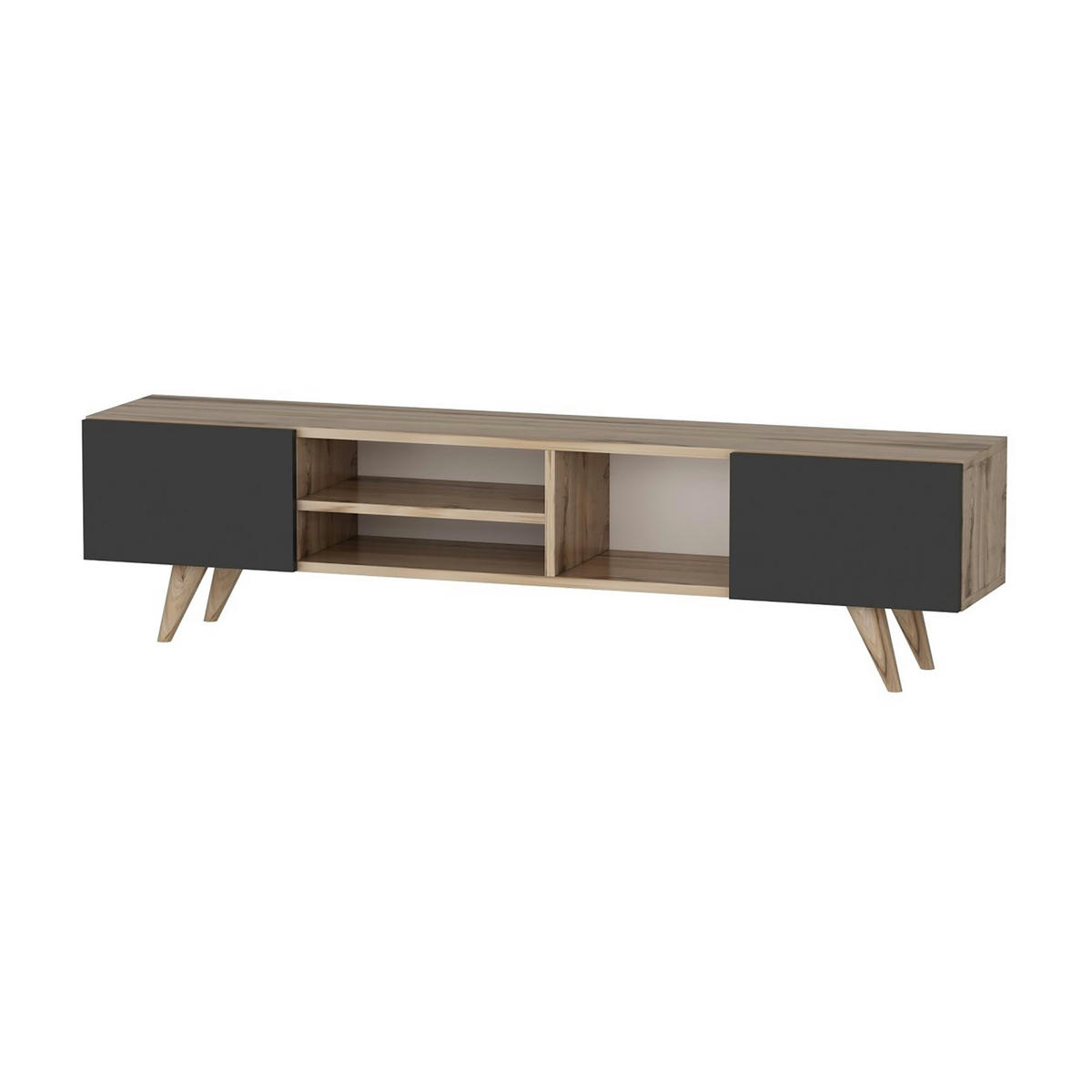 LOWBOARD Assens - Eichefarben/Schwarz, Holzwerkstoff/Kunststoff (160/40/31cm) - [en.casa]