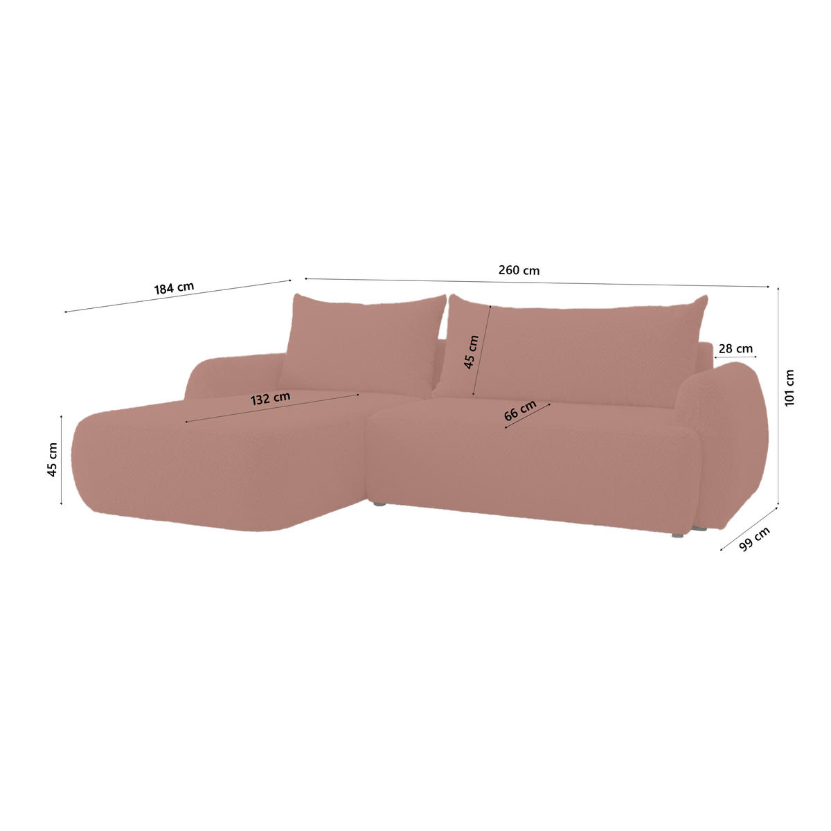 ECKSOFA MUNDUK II mit Schlaffunktion, Dunkelorange - Dunkelorange, Textil (260/184cm) - Fedve