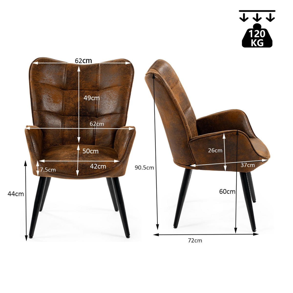 OHRENSESSEL in Schlingenstoff, Brown - Braun, Textil/Metall (62/90.5/72cm) - Meubles Cosy