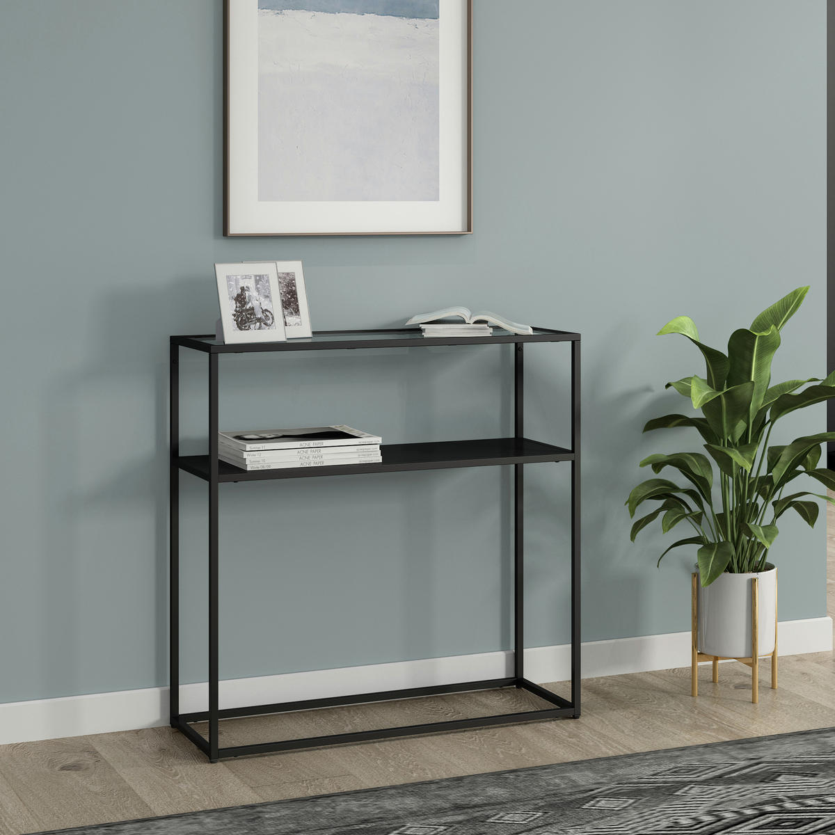 KONSOLENTISCH Kuhmo - Transparent/Schwarz, Glas/Metall (30/80/80cm) - [en.casa]