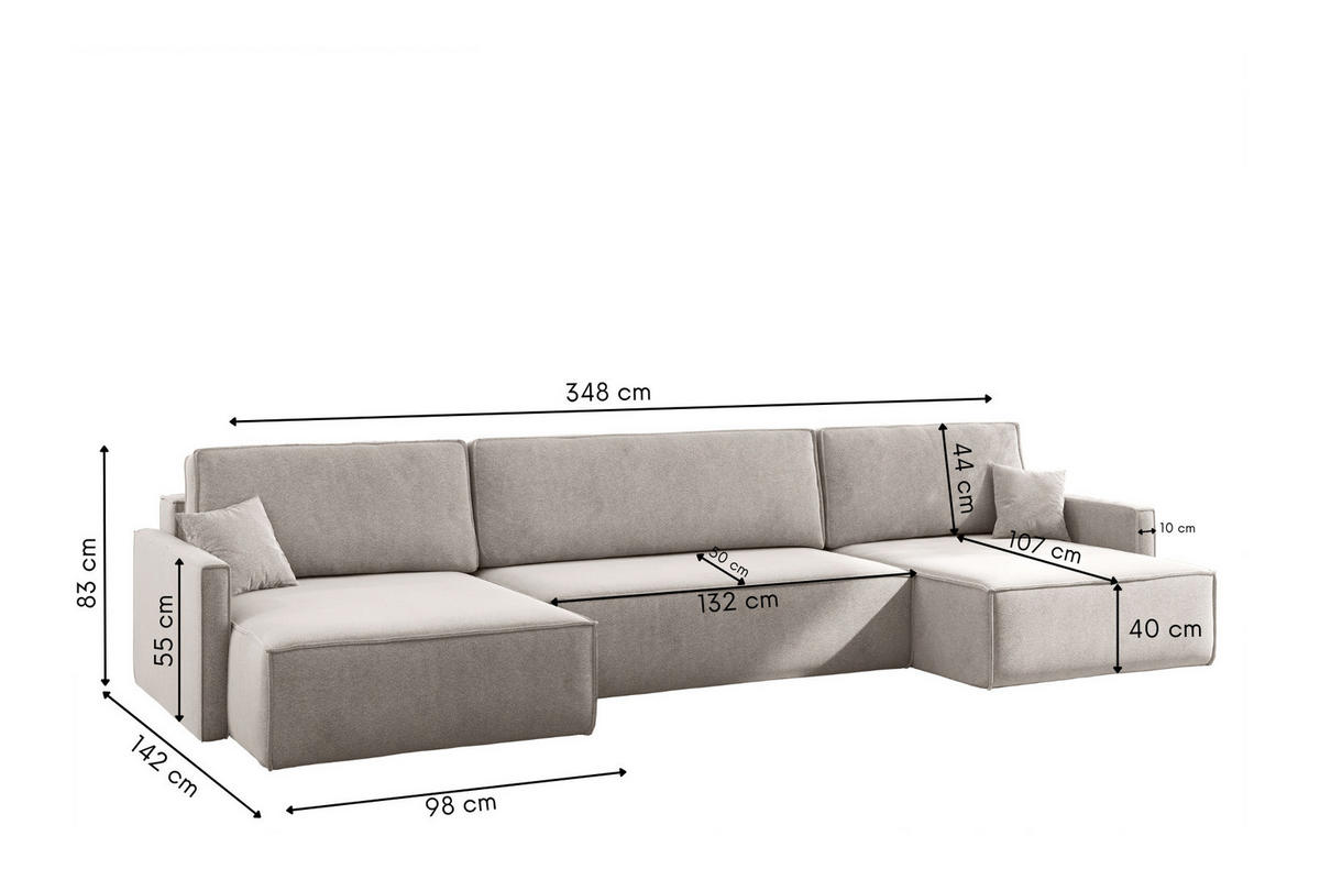 ECKSOFA Carlos U-Form Mit Schlaffunktion Und Bettkasten Stoff Salvador Hellbeige - Creme, Holz (348/142cm) - Kaiser Möbel