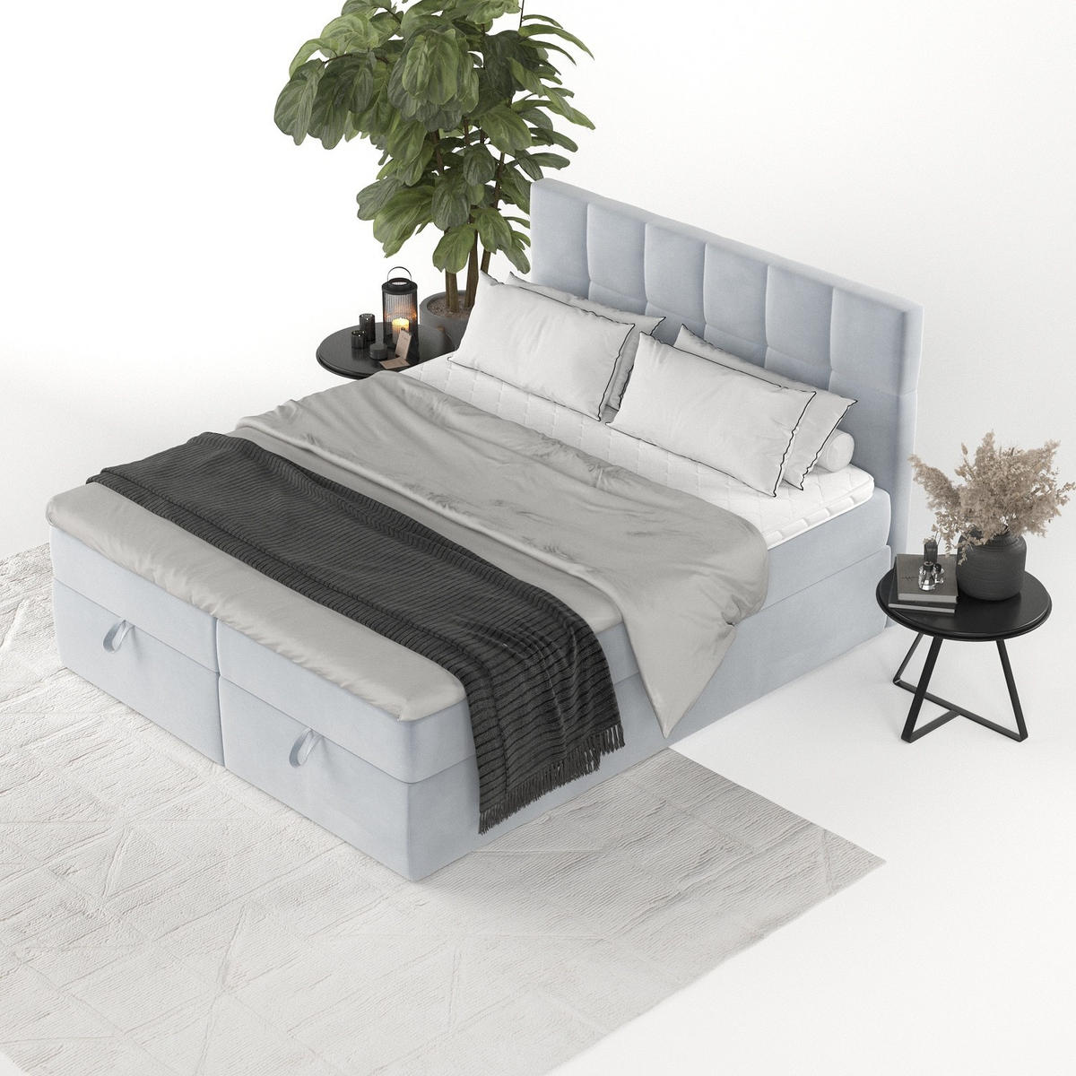 BOXBETT Savio 160/200 cm Hellgrau im Paros Stoff - Hellgrau/Schwarz, Holz/Holzwerkstoff (160/200cm) - AltaBeds