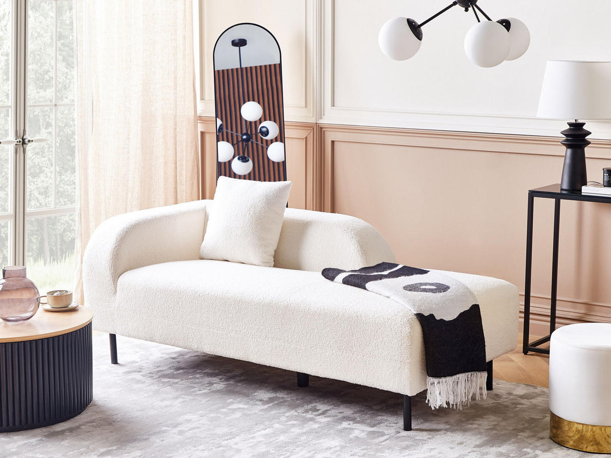 CHAISELONGUE Bouclé weiß linksseitig Le Crau - Weiß, Textil (170/65/84cm) - Beliani