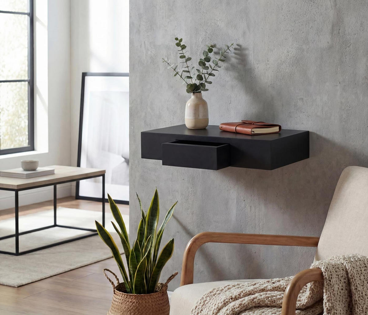 WANDREGAL Schwarz - Schwarz, Holz (40/8/25cm) - MCW