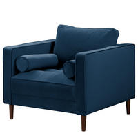 SESSEL - Samt - Dunkelbraun/Dunkelblau, Birkenholz/Textil (90/80/86cm) - home24