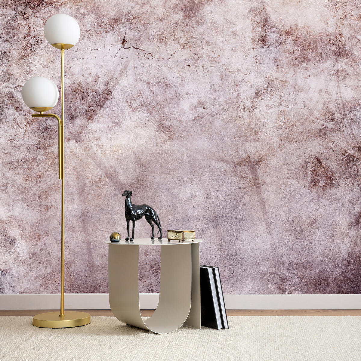 FOTOTAPETE Abstraktion Löwenzahn Blätter Retro Natur Beton 200x140 - Violett/Rosa, Papier (200/140cm) - Muralo