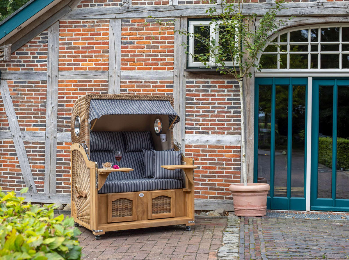 STRANDKORB XXL Düne Grande Teak Banana - Braun/Grau, Metall (142/170/95cm) - Mr. Deko