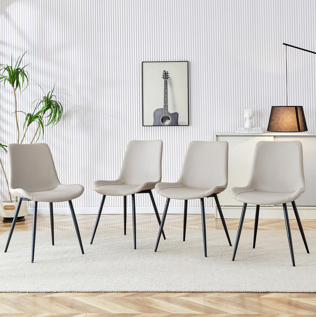 ESSZIMMERSTUHL 4er-Set mit Rückenlehne Kunstleder Warmgrau Metall Schwarz - Beige, Metall (47/83/50cm) - Meubliv