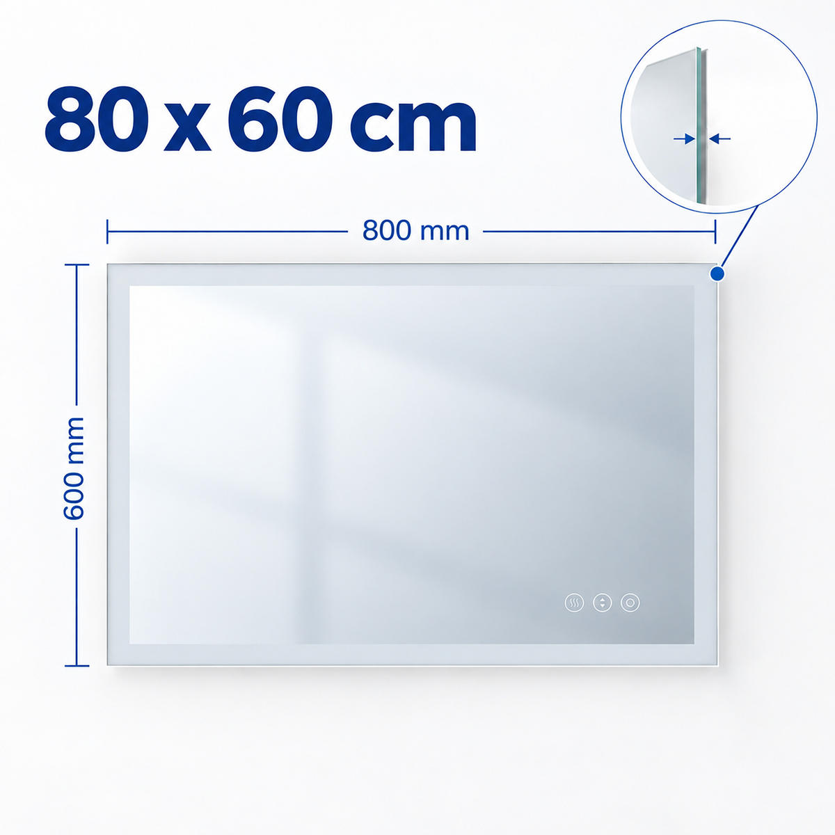 BADSPIEGEL Silber LED 80x60 cm - Transparent, Glas/Kunststoff (80/60/3.5cm) - Relaxdays