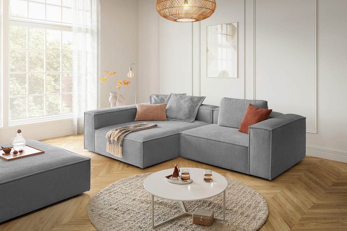 ECKSOFA CARMO Grau Flachgewebe - Schwarz/Grau, Kunststoff/Textil (306/191cm) - KAWOLA