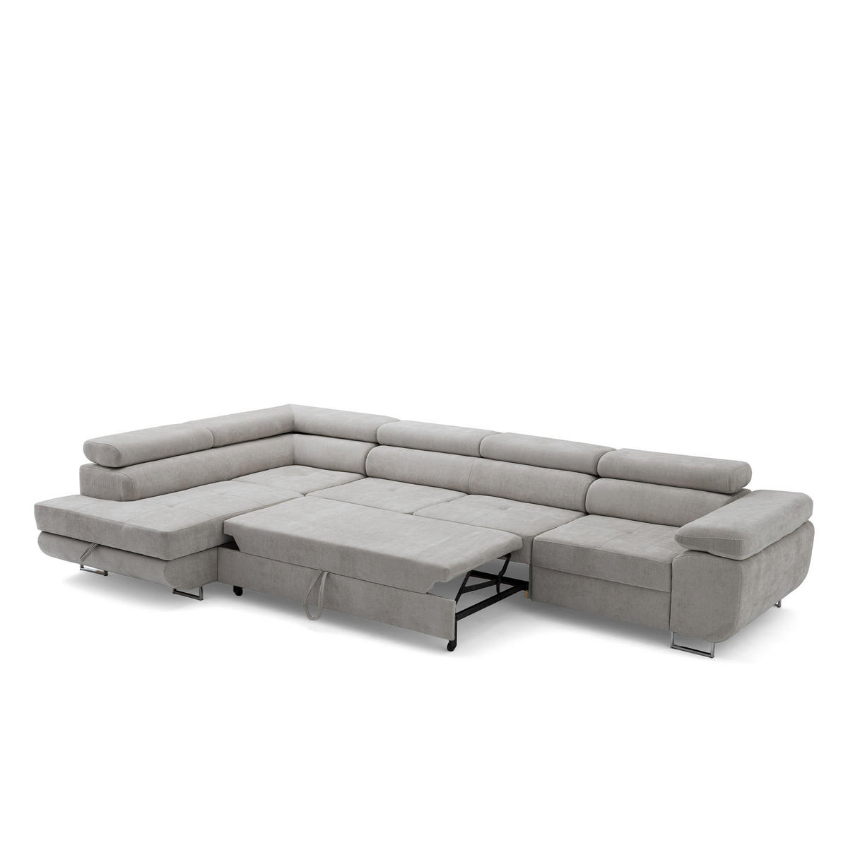 ECKSOFA WILD MAXI L Links mit Schlaffunktion 125x195 Chenille Grau - Chromfarben/Grau, Holz/Textil (350/203cm) - Muffo