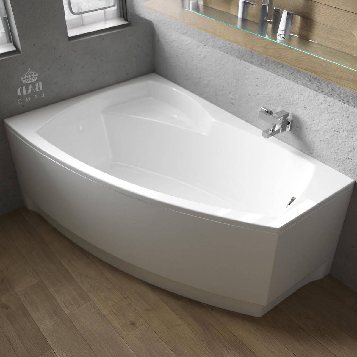 BADEWANNE Eckwanne FRIDA 140/80 Links mit Schürze Ablauf Füße - Weiß, Kunststoff (80/55.5/140cm) - bad land