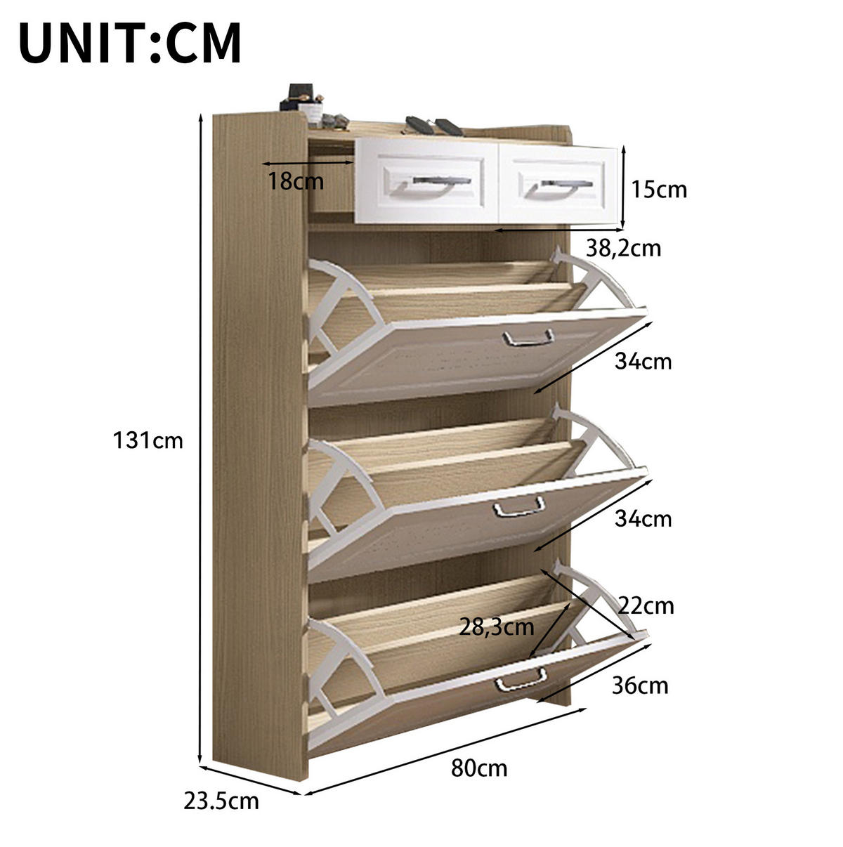 SCHUHSCHRANK aus Spanplatte 80x23,5x131cm in Weiß mit Kippsicherung - Weiß, Holzwerkstoff (80/131/23.5cm) - Modfu