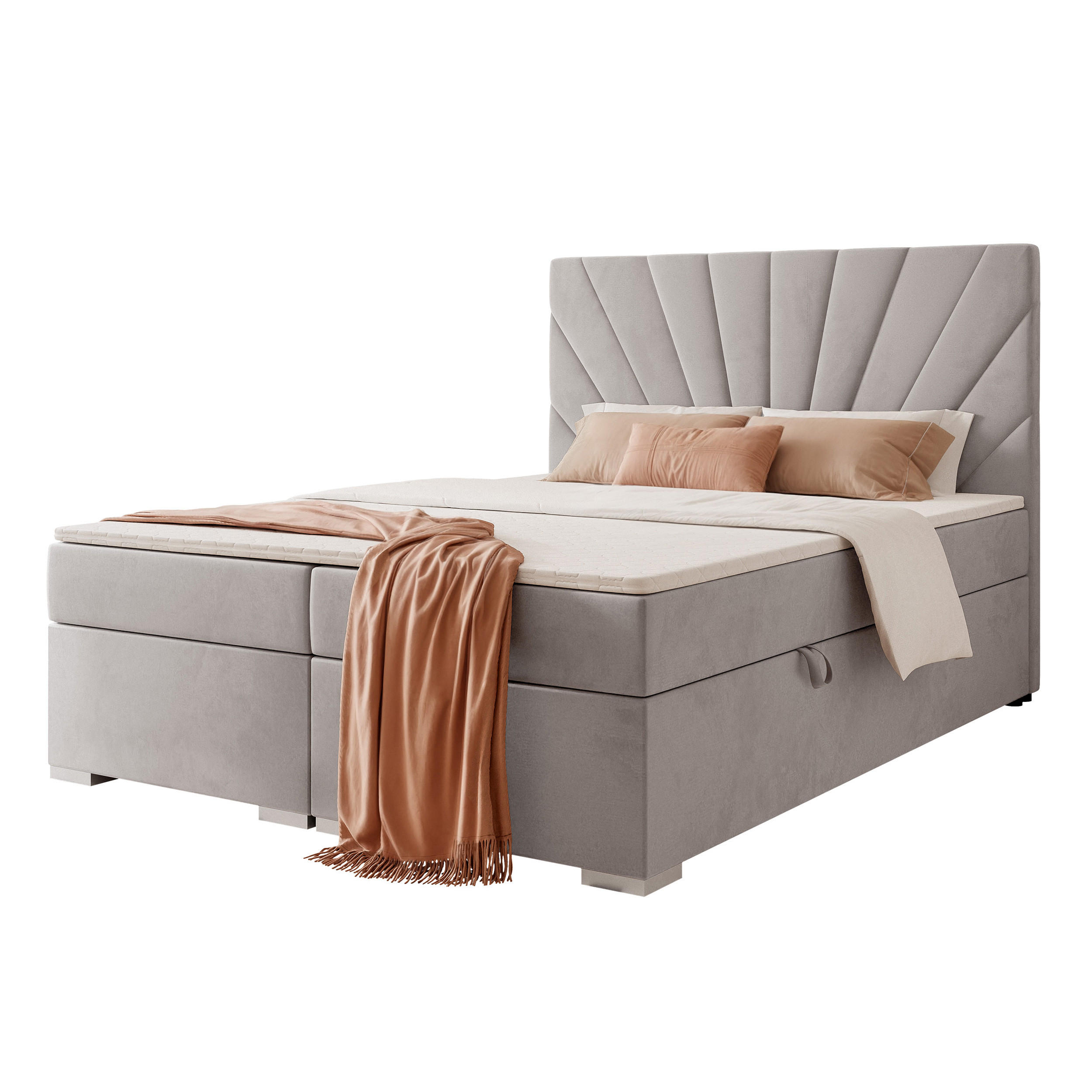 BOXBETT 160x200 cm mit Topper - Grau, Holzwerkstoff/Textil (180/200cm) - Idohome