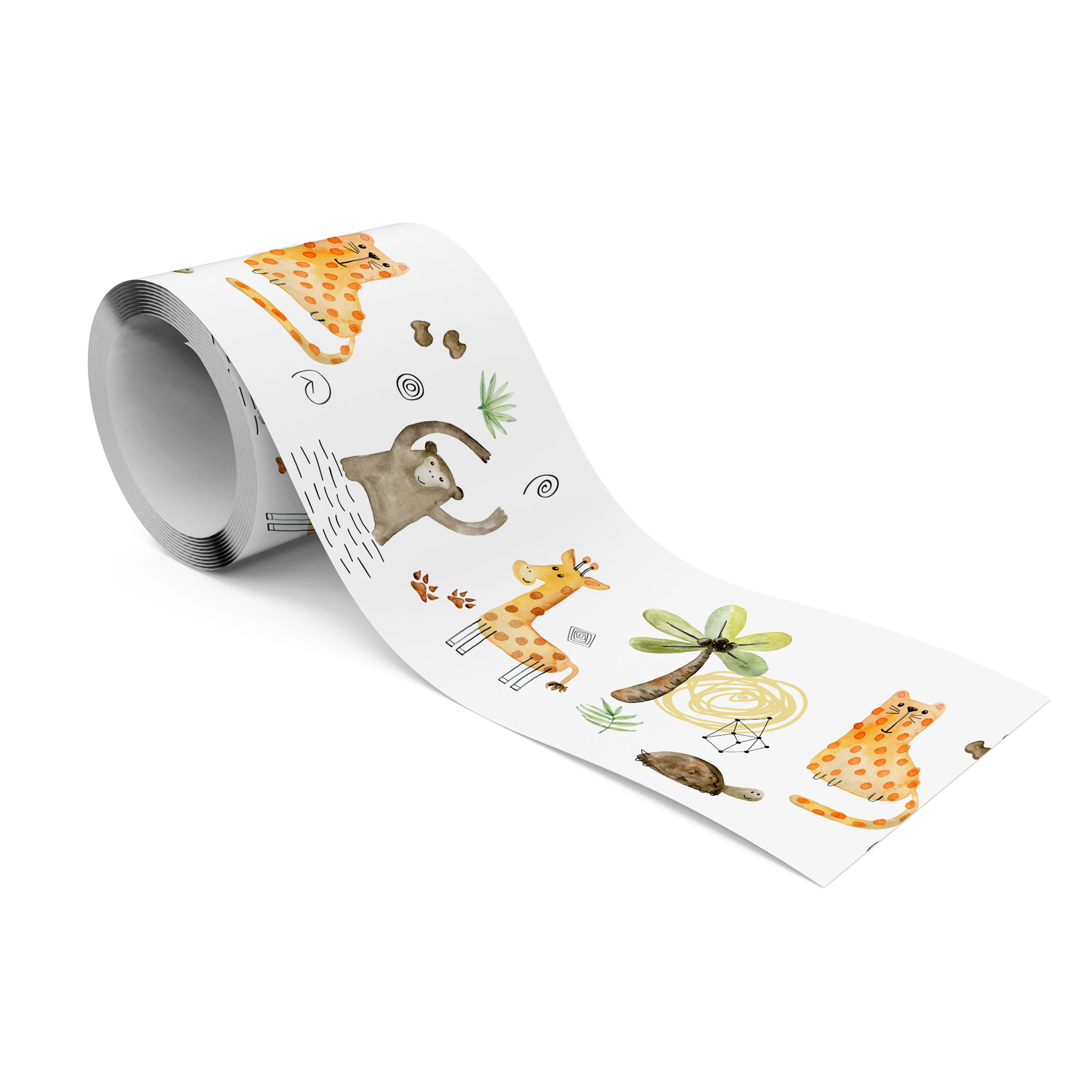 TAPETENBORDÜRE selbstklebend für Kinder wilde TIERE tropische Pflanzen - Beige/Schwarz, Papier (10/300/300cm) - Muralo