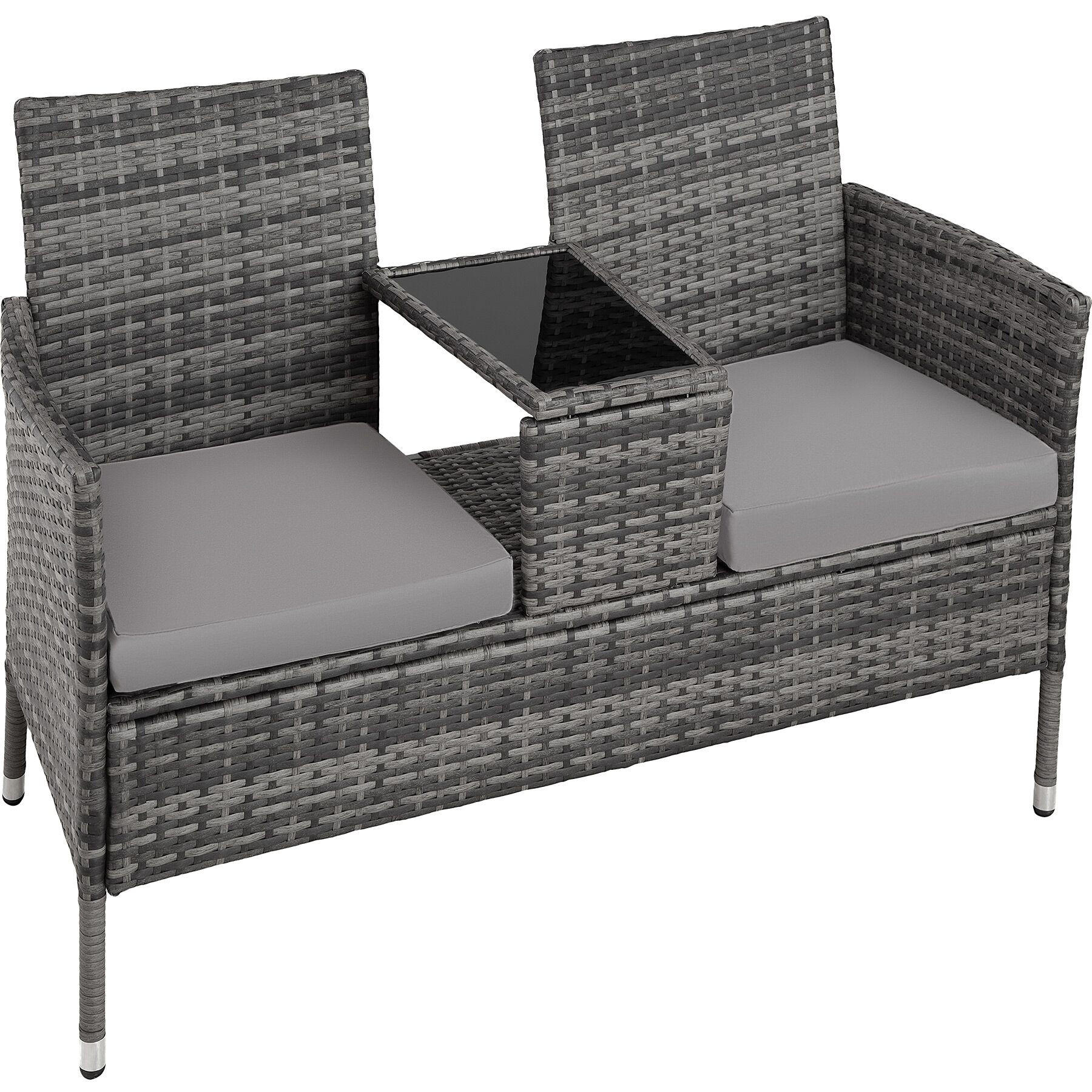 RATTAN GARTENSITZBANK Narbonne, 6 cm Sitzpolster, grau/hellgrau - Grau, Kunststoff (61/82/131cm) - tectake