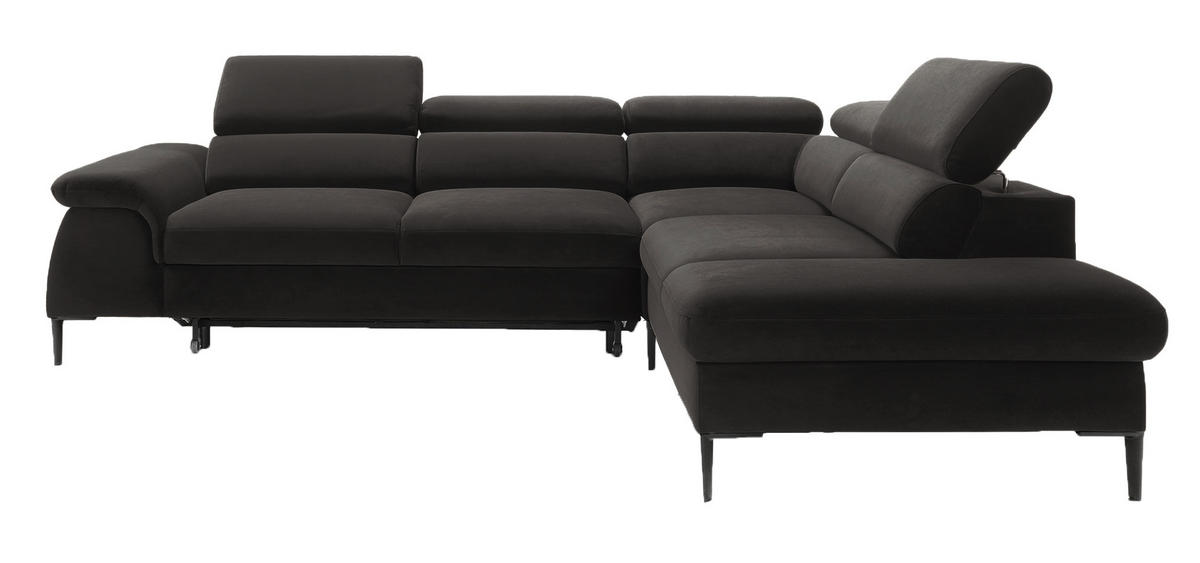 SCHLAFSOFA 280 cm Amaro L mit verstellbaren Kopfstützen, Rechts, Schwarz - Schwarz, Holz (214/280cm) - Emporius