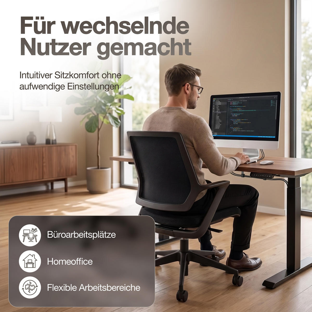 DREHSTUHL Ergonomischer Bürostuhl Asolo mit Polsterrücken / Schwarz Ergonomischer Polsterrücken - Schwarz, Textil (59.5/97.5/45cm) - ASSMANN