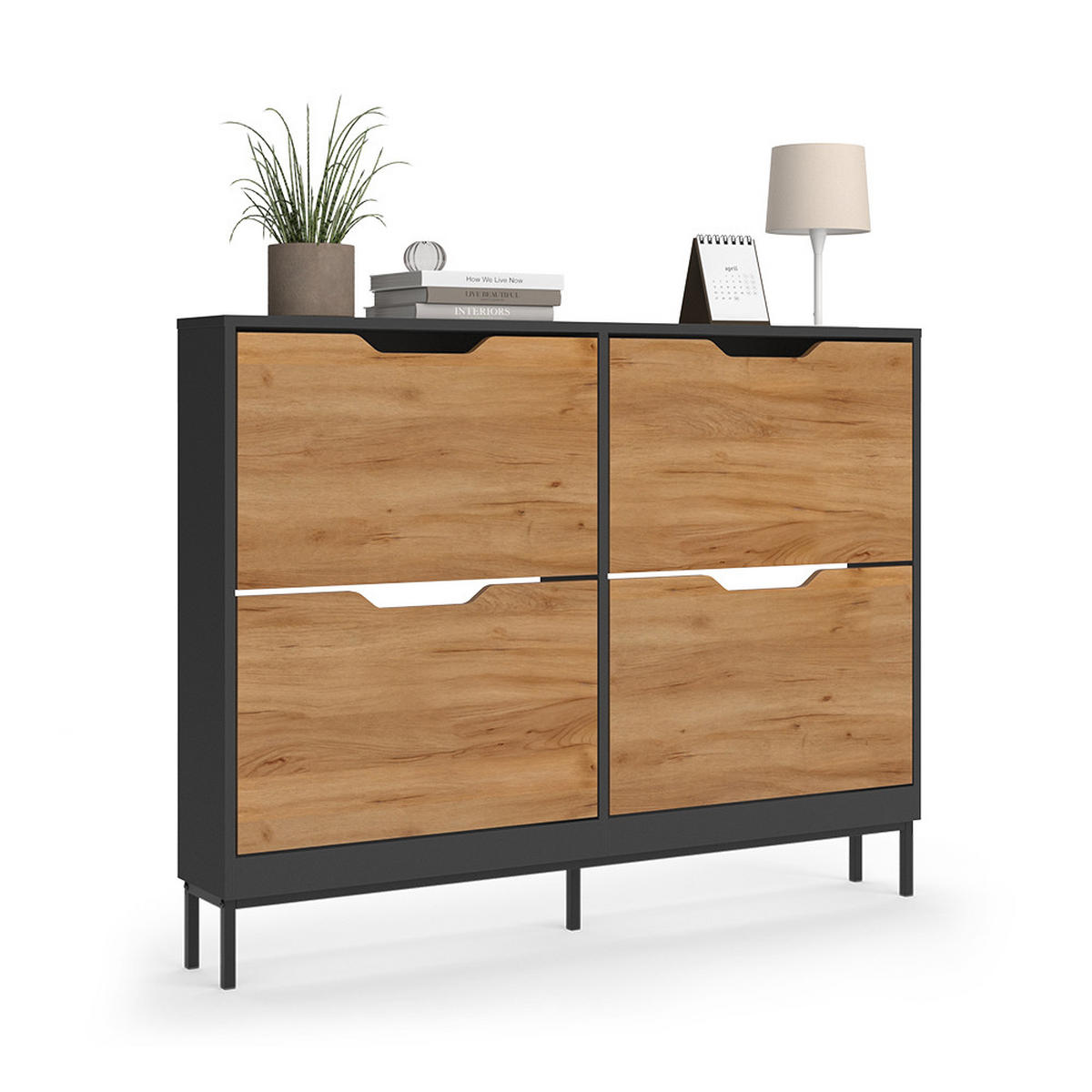 SCHUHKIPPER Luca, Anthrazit/Goldkraft Eiche, 116 x 88.5 cm mit 2x2 Kippfächern - Honigeiche/Anthrazit, Holzwerkstoff (116/88.5/17cm) - Vicco