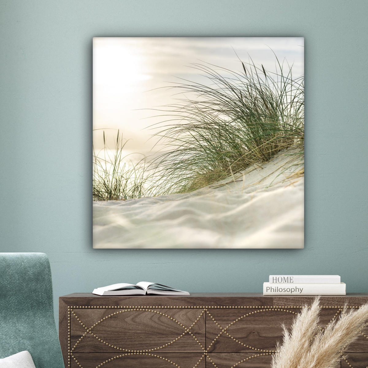 LEINWANDBILD Dünen mit Strandhafer in der Sonne des Nationalparks Schleswig-Holsteinisches Wattenmeer Deko Groß 90x90 cm - Creme, Textil (90/90cm) - MuchoWow