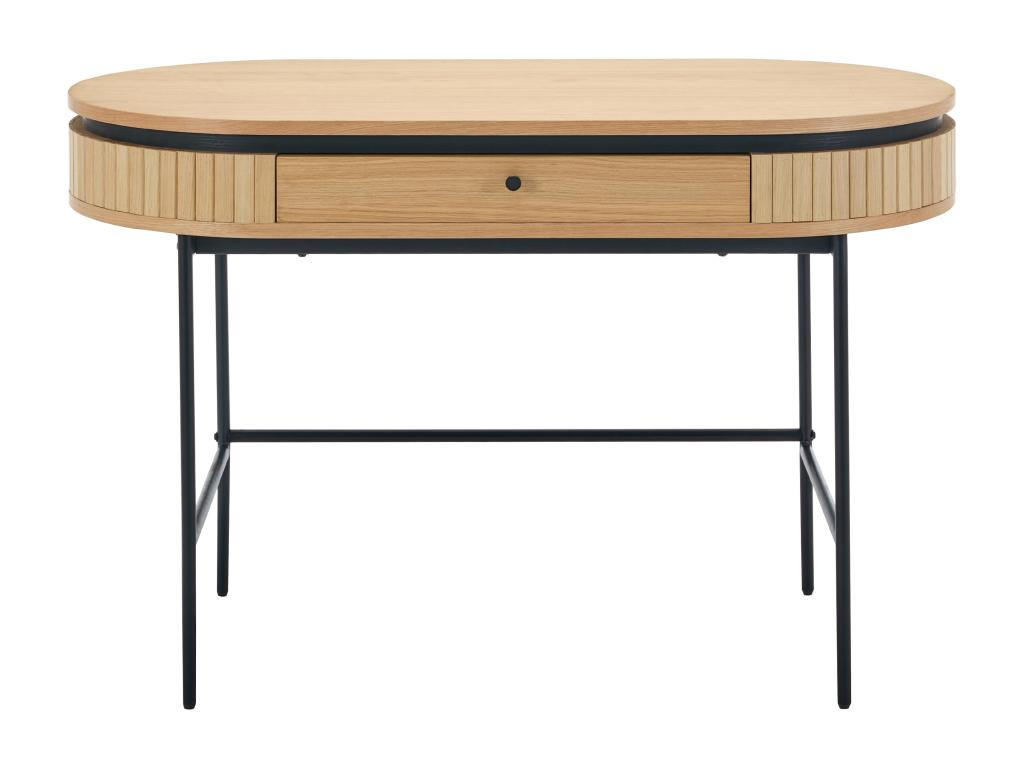 SCHREIBTISCH mit 1 Schubladen - Eichenfurnier - Holzfarben & Schwarz - CARDIONA - Schwarz, Holz (120/60/76cm) - Vente-Unique