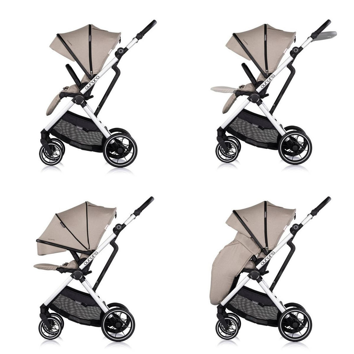 KOMBIKINDERWAGEN Aurora 3 in 1 hellbraun Babyschale Babywanne Sportsitz Tasche - Braun, Metall (84/57/112cm) - Chipolino