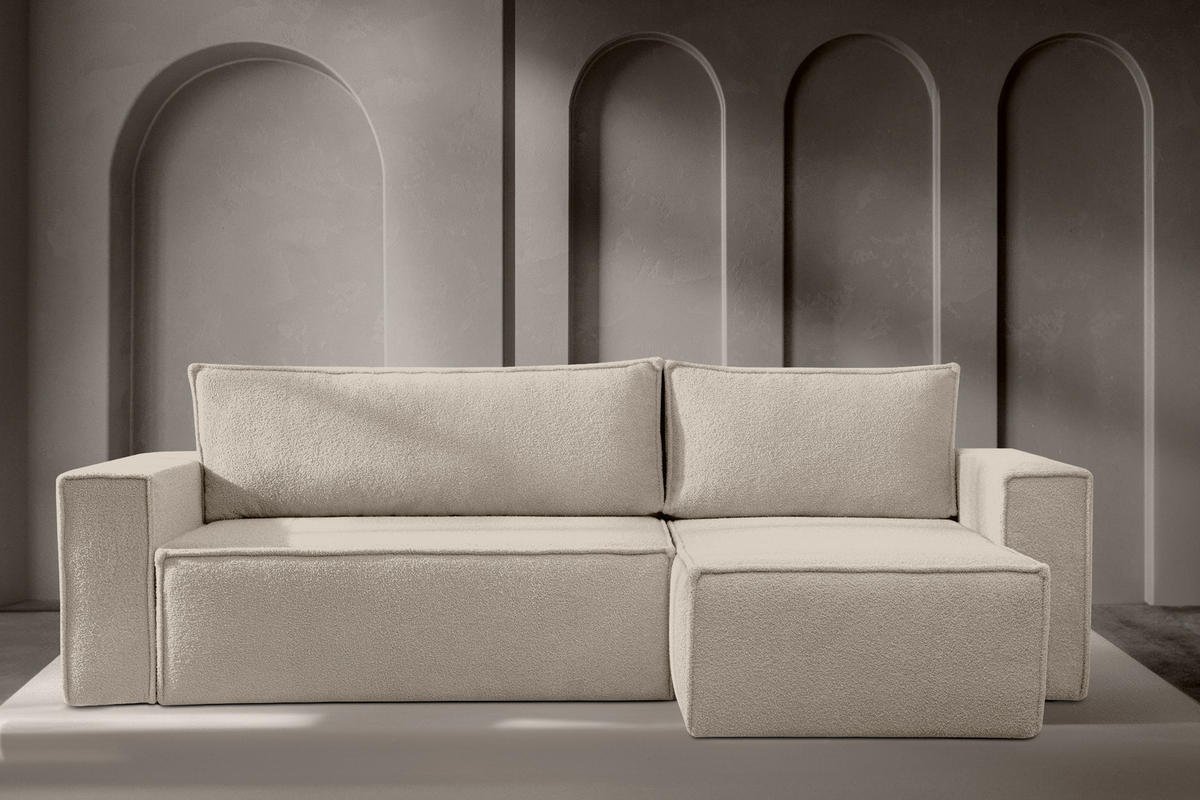 ECKSCHLAFSOFA-LINKS/RECHTS NAPI II in Pet Friendly Stoff, elfenbein - Creme/Weiß, Textil (262/148cm) - KONSIMO®