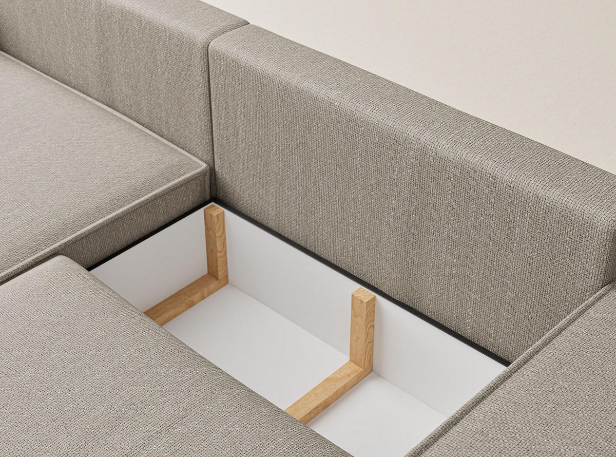 ECKSOFA MIT SCHLAFFUNKTION Zaya Beige Webstoff - Beige/Schwarz, Holz/Holzwerkstoff (255/148cm) - Maison de Reve