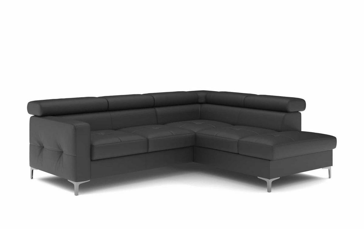 ECKSCHLAFSOFA aus Echtleder mit Schlaffunktion und Bettkasten - Chromfarben/Silberfarben, Leder/Holz (207/242cm) - Cotta