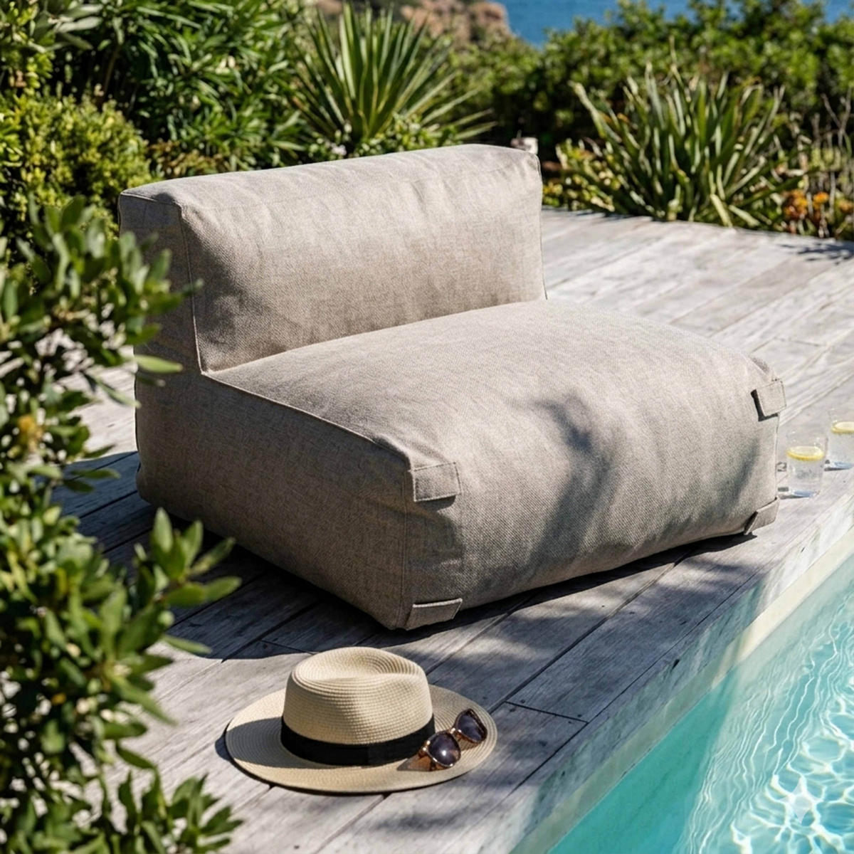 GARTENSOFA mit 3 Sitzplätzen, Sandfarbe - Gelb, Textil - Oviala