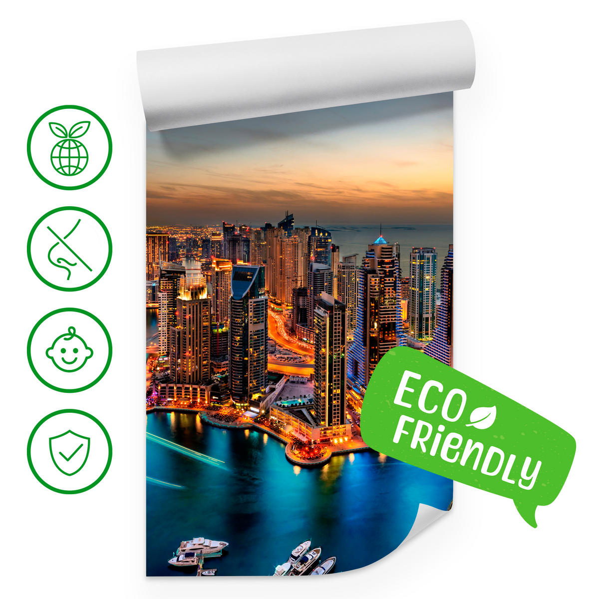 FOTOTAPETA Pre Kanceláriu Mrakodrapy Dubai Marina Prístav Svetlá Moderná 250 x 175 cm - oranžová/hnedá, papier (250/175cm) - Muralo