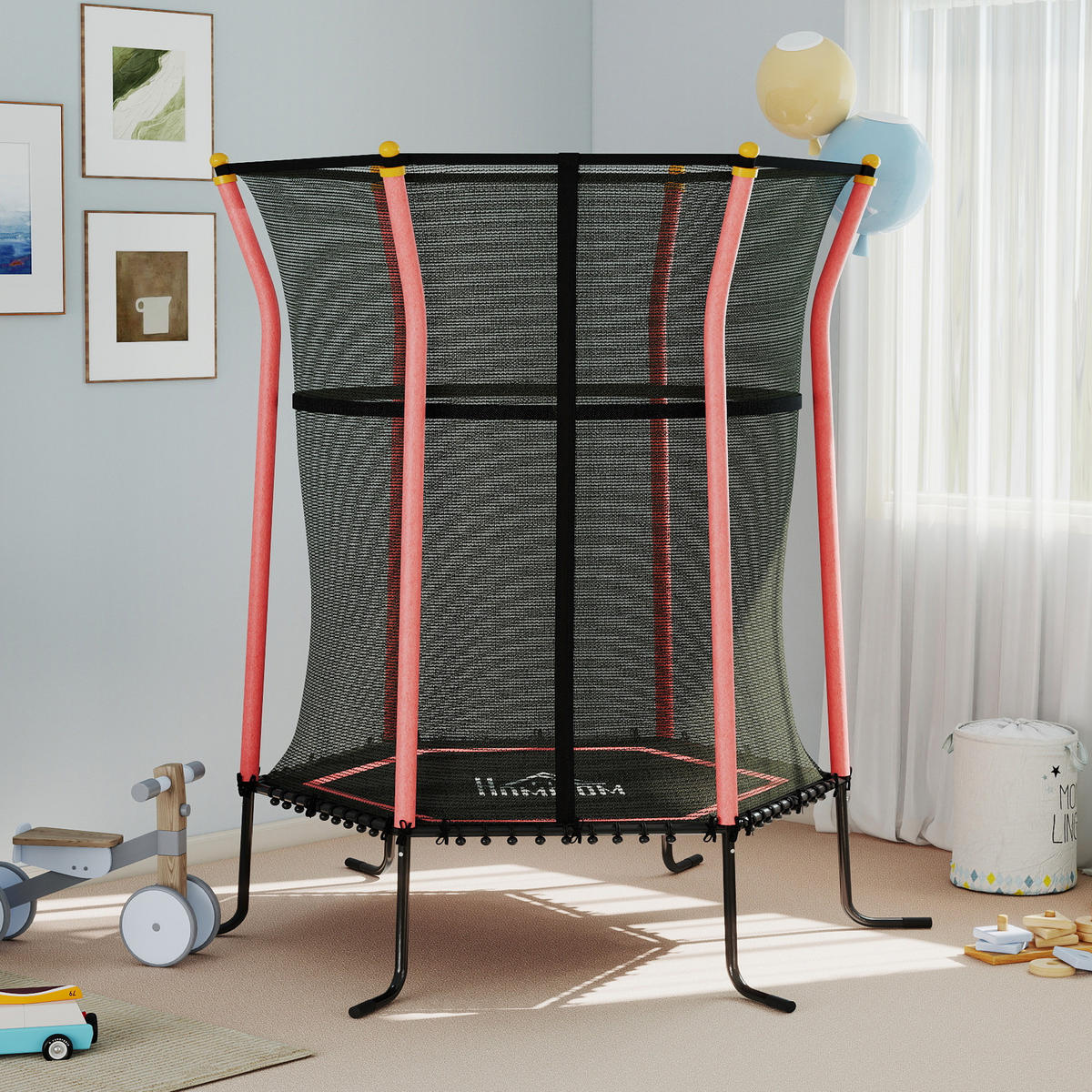 KINDER Trampolin Ø163,5 cm, Indoor Trampolin, Kindertrampolin bis 50 kg Rot - Rot, Kunststoff/Metall (163.5/163.5cm) - HOMCOM