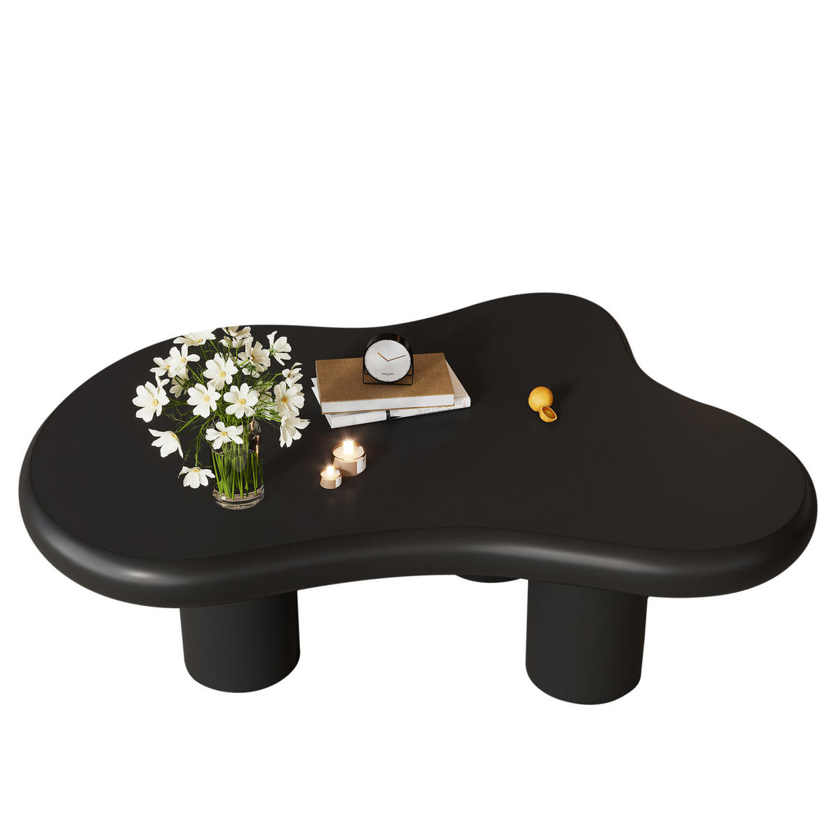 COUCHTISCH Wolkenform 97/67/32 cm Schwarz aus MDF mit Filzgleitern lackiert - Schwarz, Holzwerkstoff (97/67/32cm) - OKWISH