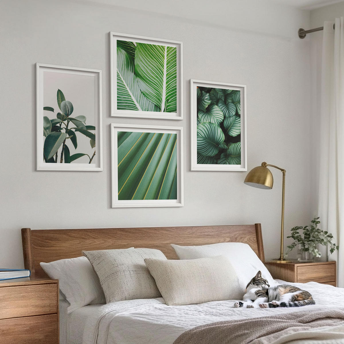 WANDBILDER 4er-Set - 50x50 cm & 40x60 cm Weißer Rahmen - Tropische Blätter in Grün - Weiß, Kunststoff (50/50cm) - ArtPrintCave