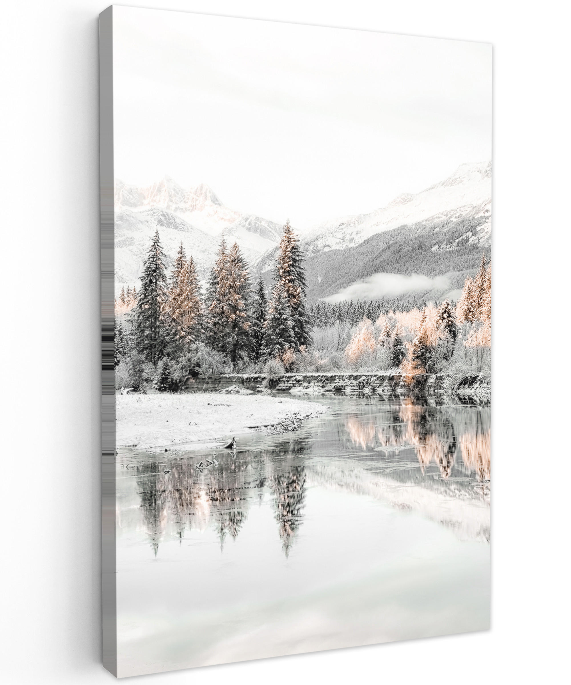 LEINWANDBILD Natur - Winter - Bäume - Berge - Schnee 90x140 cm - Weiß Hochglanz, Textil (90/140cm) - MuchoWow