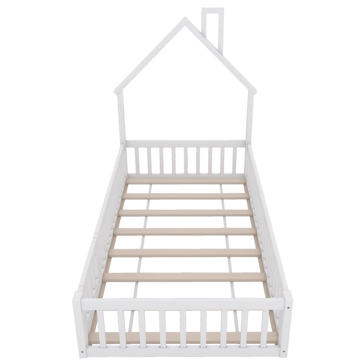 HAUSBETT 90/200 cm Weiß aus Kiefernholz und MDF mit Sicherheitsgitter - Weiß, Holz (90/200cm) - OKMYHOME