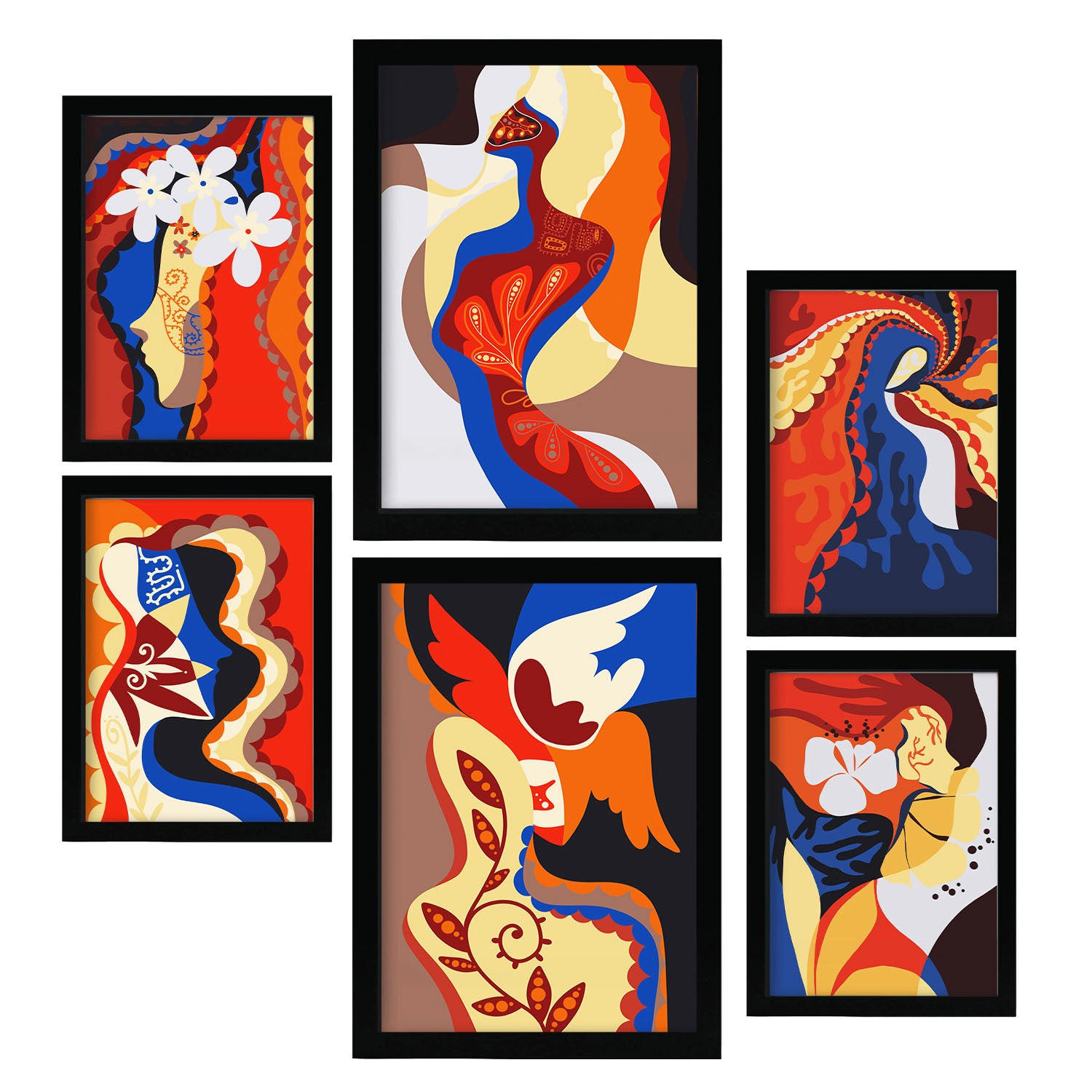 POSTER Set Mit 6 Begeisterte Meisterschaft In Weibliche Zusammenfassung Ästhetische Dekorative Gemälde Für Ihr Zuhause A3 & A4 Schwarzer Rahmen - Schwarz, Papier (29/3cm) - Nacnic